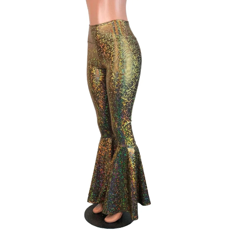 High Waist Bell Bottoms - Gold on Black Shattered Glass