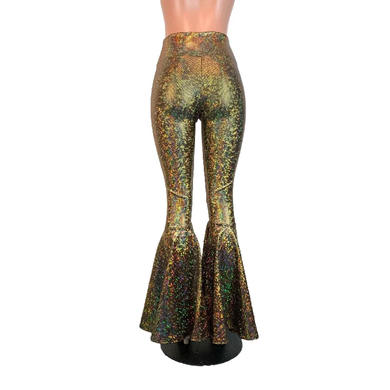 High Waist Bell Bottoms - Gold on Black Shattered Glass