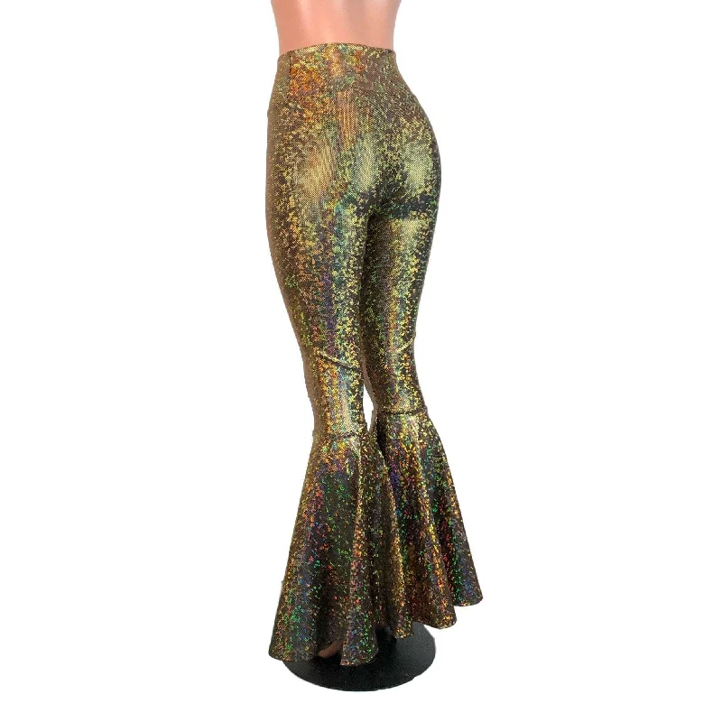 High Waist Bell Bottoms - Gold on Black Shattered Glass