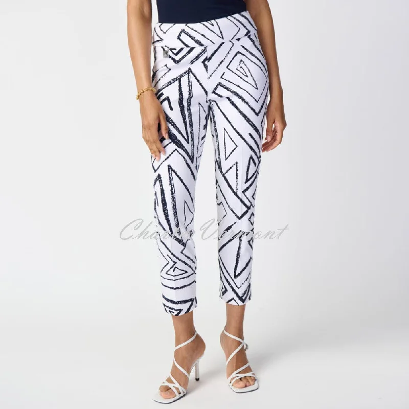 Joseph Ribkoff Geometric Print Trouser - Style 241271 (Vanilla / Midnight Blue)