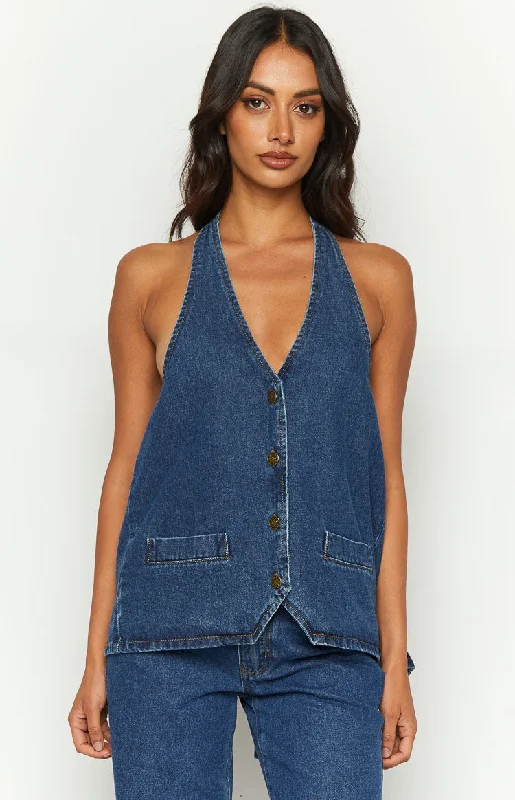 Lioness Hills Halter Dark Denim Vest