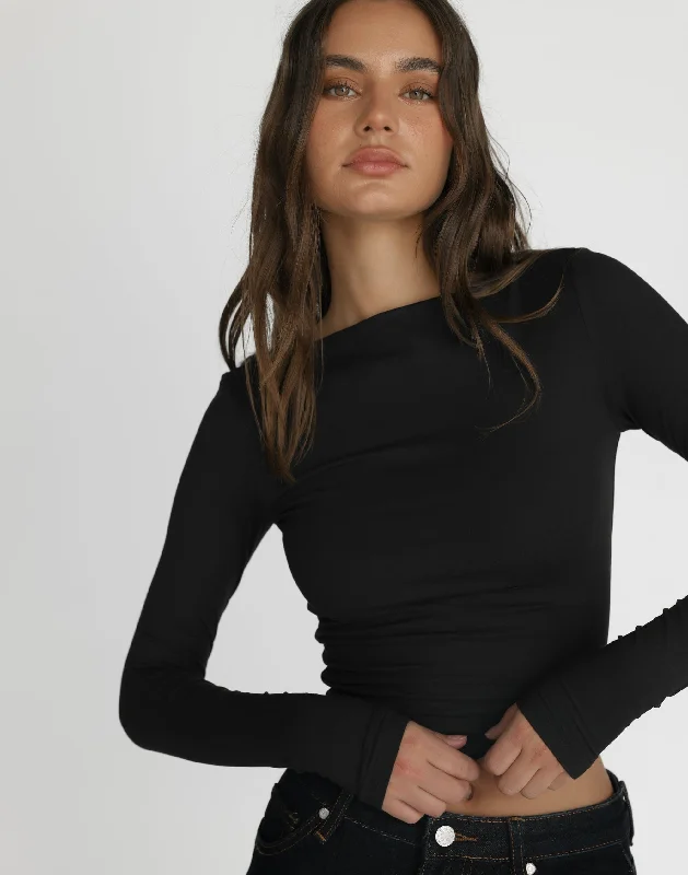 Lucian Long Sleeve Top (Black)