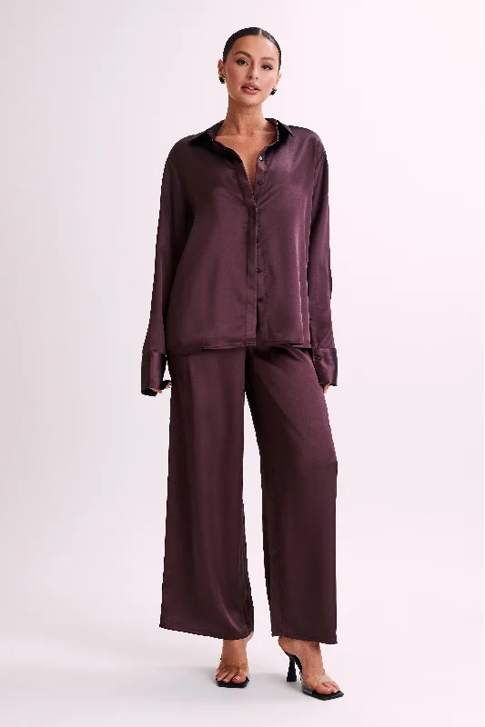 Marciela Satin Straight Leg Pant - Dark Chocolate