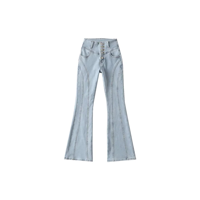 Rebekah Patchwork Denim Slim Flared Jeans Pants