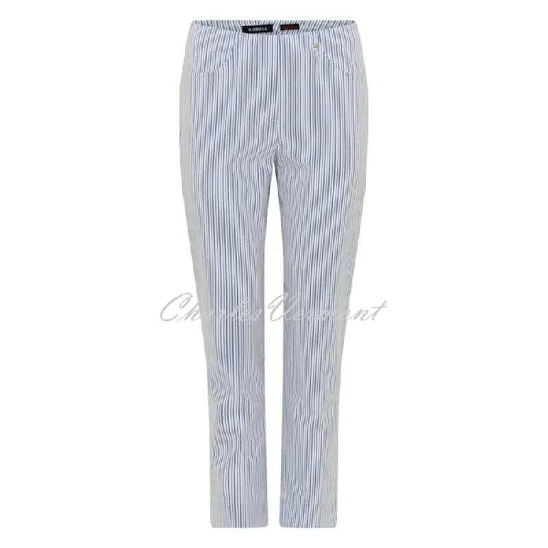 Robell Bella 09 Stripe Seersucker - 7/8 Cropped Trouser 52642-54370-69 (Navy)