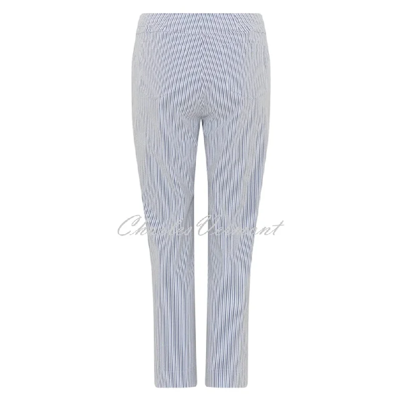 Robell Bella 09 Stripe Seersucker - 7/8 Cropped Trouser 52642-54370-69 (Navy)